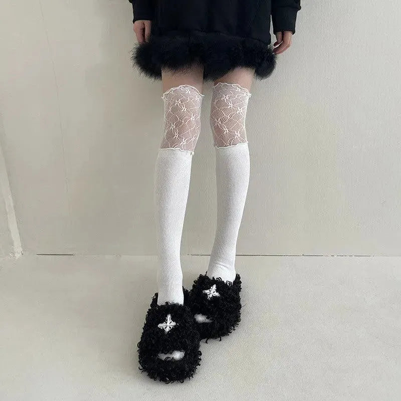Vintage Frilly Thigh High Socks | Over The Knee Socks with Ruffles - KawaSocks