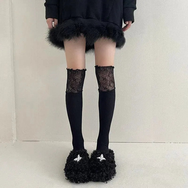 Vintage Frilly Thigh High Socks | Over The Knee Socks with Ruffles - KawaSocks