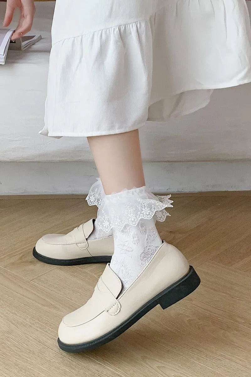 White Lolita Socks with Ruffle | Cute Frilly Socks | Kawaii Socks - KawaSocks