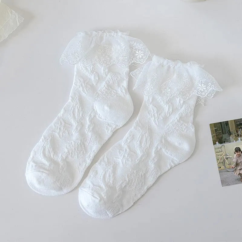 White Lolita Socks with Ruffle | Cute Frilly Socks | Kawaii Socks - KawaSocks