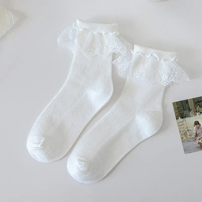 White Lolita Socks with Ruffle | Cute Frilly Socks | Kawaii Socks - KawaSocks