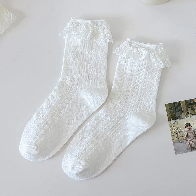 White Lolita Socks with Ruffle | Cute Frilly Socks | Kawaii Socks - KawaSocks