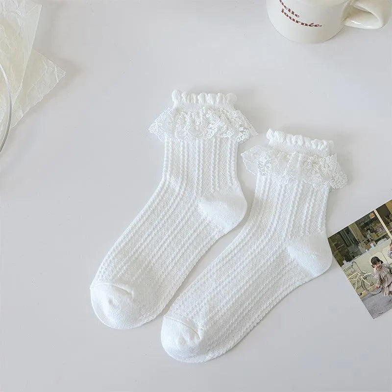 White Lolita Socks with Ruffle | Cute Frilly Socks | Kawaii Socks - KawaSocks