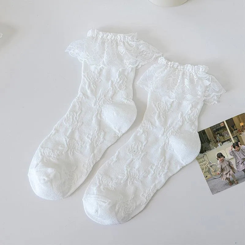 White Lolita Socks with Ruffle | Cute Frilly Socks | Kawaii Socks - KawaSocks