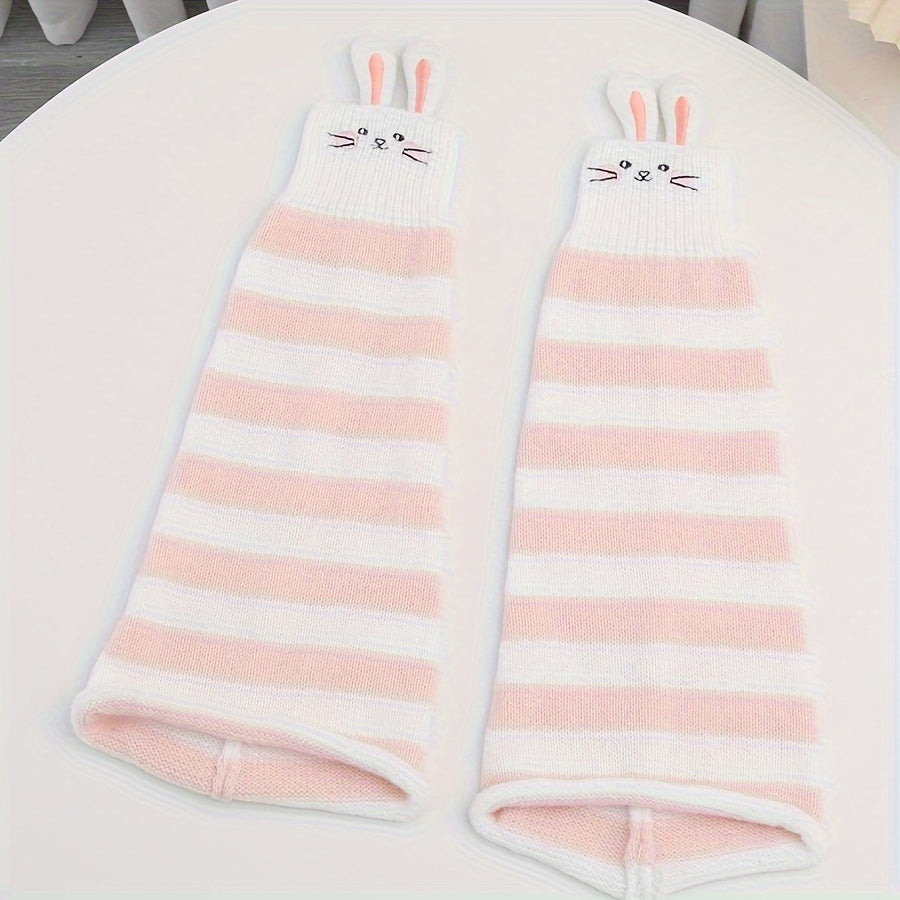 Rabbit Pattern Knitted Leg Warmers, Cute & Sweet Knee High Socks for Fall & Winter, Women's Stockings & Hosiery