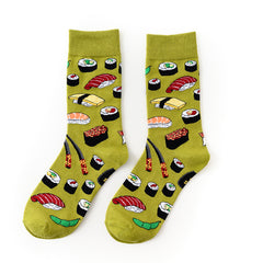 Sushi food-pattern crew socks in the selected Sushi style