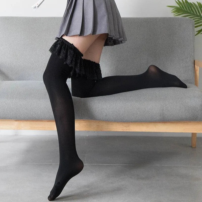 Women's Velvet Frilly Stockings | Kawaii Outfits | Kawaii Socks - KawaSocks