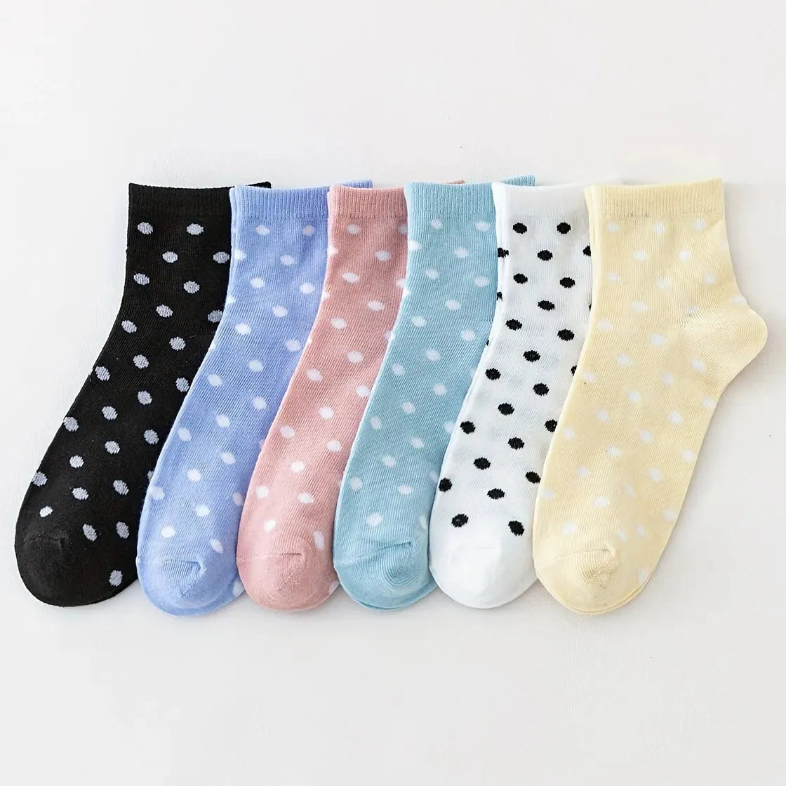 6 Pairs of Soft & Lightweight Polka Dot Crew Short Socks for Women - Comfortable Stockings & Hosiery - KawaSocks