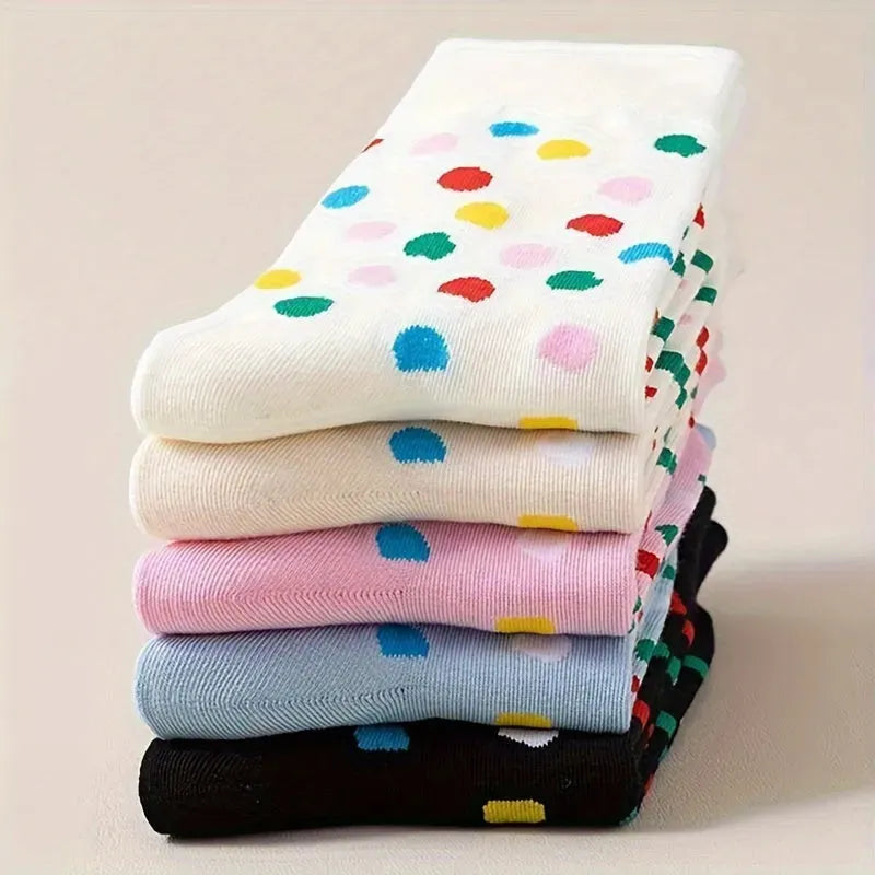 4-Pack Crew Polka Dot Socks for Teens, Comfortable Cotton Blend, All-Season Knit Fabric, Casual Cute Dotted Teen Socks with Stretch - Hand Washable - KawaSocks