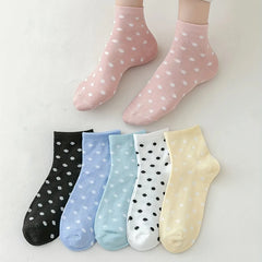 6 Pairs of Soft & Lightweight Polka Dot Crew Short Socks for Women - Comfortable Stockings & Hosiery - KawaSocks