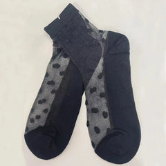 Contrast Mesh Polka Dot Socks, Comfy & Breathable Mid Tube Socks, Women's Stockings & Hosiery - KawaSocks