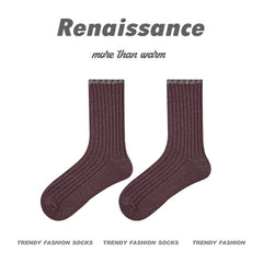 Purple shimmer ribbed crew socks with contrasting cuffs