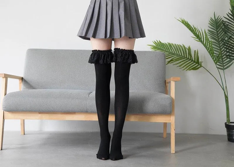 Women's Velvet Frilly Stockings | Kawaii Outfits | Kawaii Socks - KawaSocks