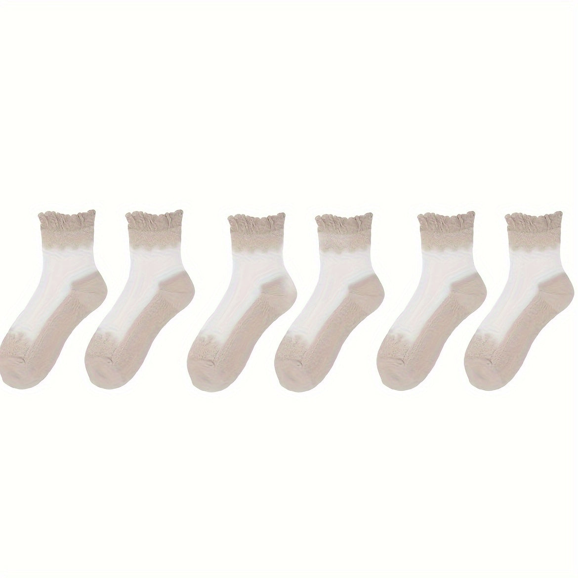 6 Pairs Soft & Breathable Lace Patchwork Crew Socks - Women's Calf Socks with Comfortable Stockings & Hosiery for Everyday Wear