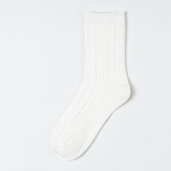 Milk White crew sock with vertical diamond panels and a broad ribbed cuff