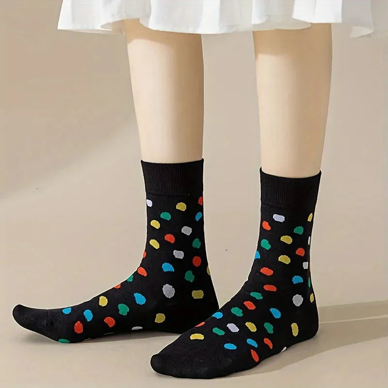 4-Pack Crew Polka Dot Socks for Teens, Comfortable Cotton Blend, All-Season Knit Fabric, Casual Cute Dotted Teen Socks with Stretch - Hand Washable - KawaSocks