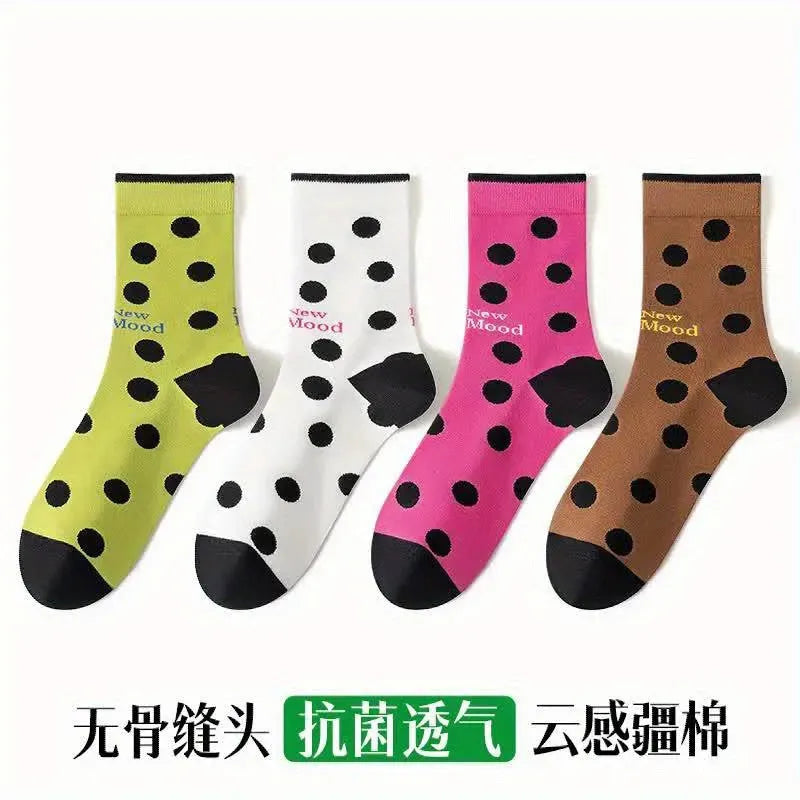 8 Pairs Womens Cute Crew Autumn And Winter Mid-calf Socks Casual Athletic Aesthetic Socks Anti-slip Outdoor Sports Skin-friendly Fabric Neutral Cotton Socks For Women Granola Girls Clothes Lightweight Breathable For Girls Gif - KawaSocks