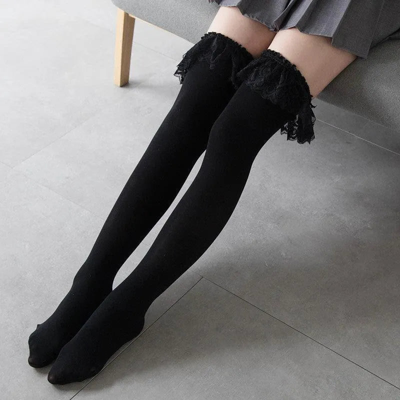 Women's Velvet Frilly Stockings | Kawaii Outfits | Kawaii Socks - KawaSocks