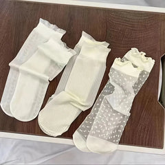 3 Pairs of Soft & Gentle Girls Ultra-thin Crew Socks - Exceptionally Comfy, Breathable, and Super Thin - Adorable Princess Style for Spring and Summer Seasons - KawaSocks