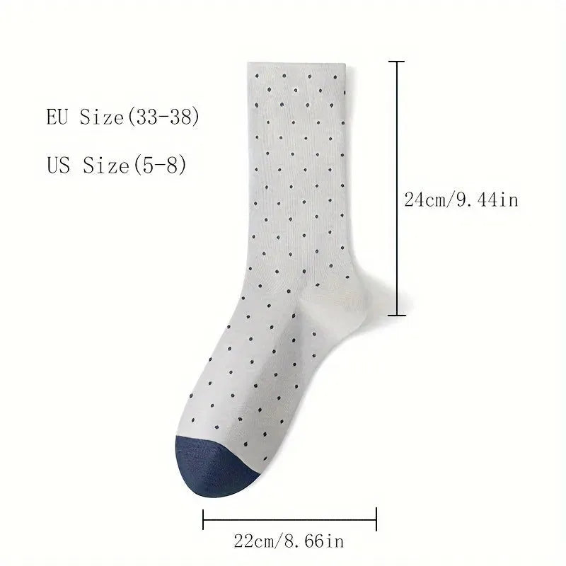 5 Pairs Womens Trendy Polka Dot Mid-calf Socks Crew Casual Cotton Cute Socks Fun Novelty Thin Dress Socks For Girls Gifts Outdoor Sports Deodorant Comfortable And Breathable - KawaSocks