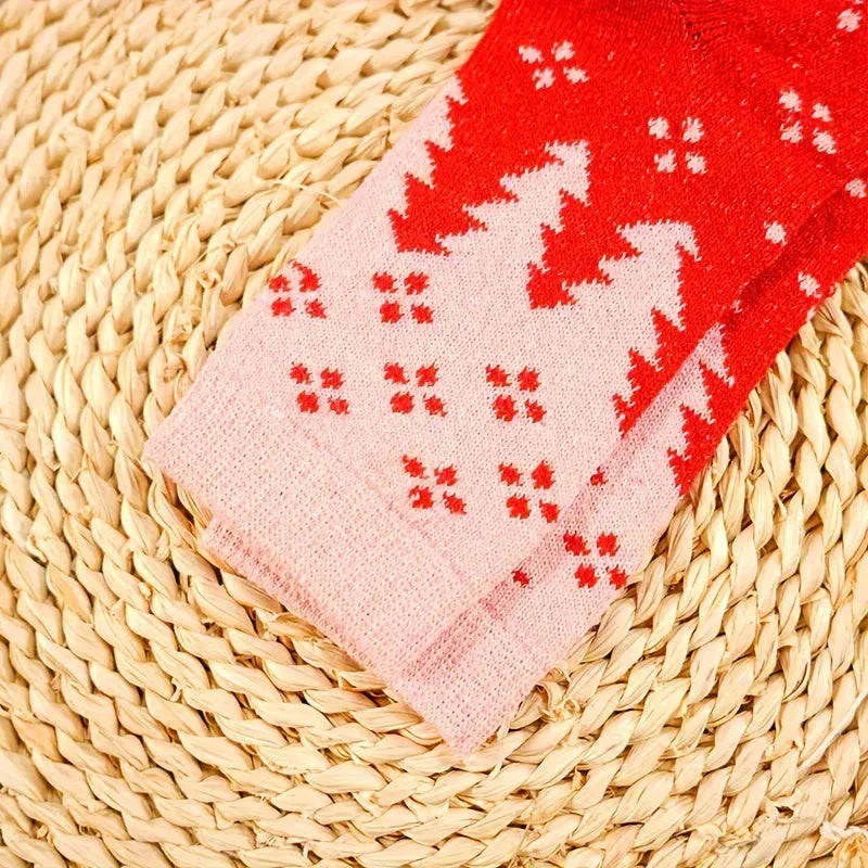 Women's Polyester Crew Socks 5 Pairs - Vintage Polka Dot & Tree Pattern, Comfortable Knit Fabric, Stretchy Warm Mid-Calf Length Socks with Moisture-Wicking for Autumn and Winter - KawaSocks