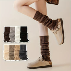 3pcs Teen Girls' Cozy Knit Leg Warmers - Solid Color, Stretchy & Warm for All Seasons