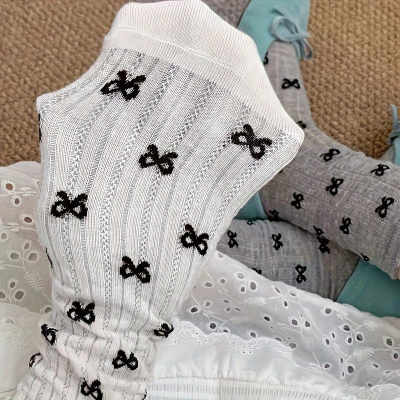 4 Pairs Of Bow And Polka Dot Print Socks, Sweet And Breathable Ruffled Crew Neck Socks, Women's Stockings And Socks - Autumn