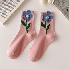 Pink with Blue Flower crew socks, selected one-pair style