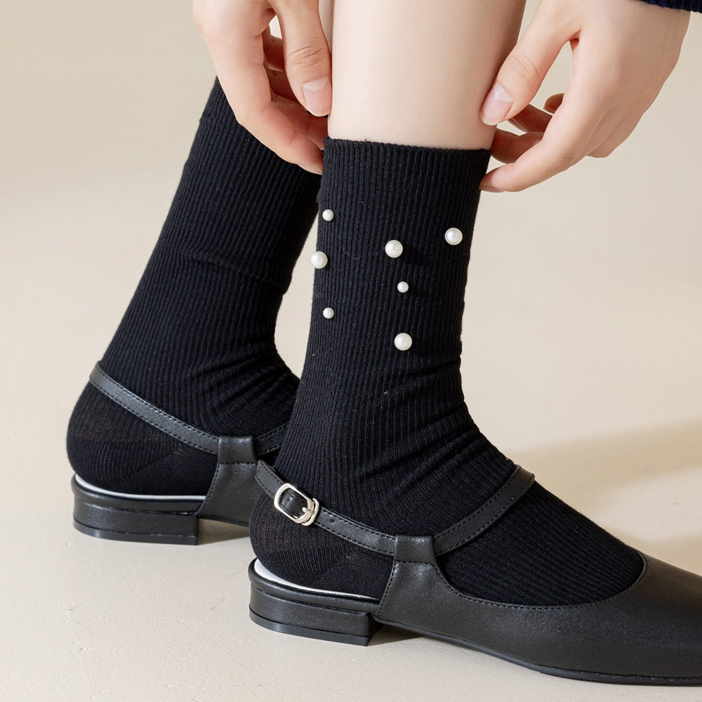 Untouched original reference showing the selected Black fine-rib sock design with a seven-bead cluster.