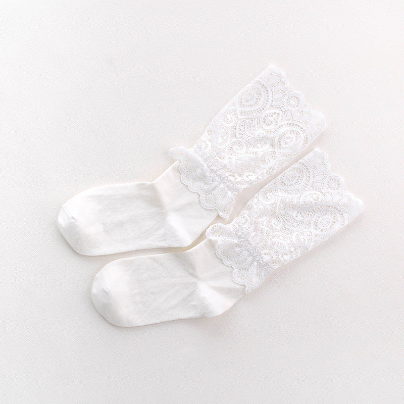 Untouched original reference showing the selected White scroll-lace cuff and opaque lower sock design.