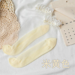 Looped floral-trim sheer socks in the selected Beige color