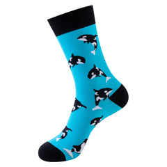 Turquoise Orca ocean animal crew sock, sold as one selected pair