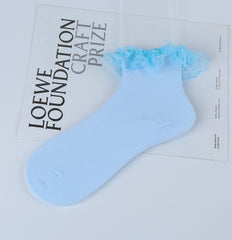 Double lace ankle socks in the selected Blue color