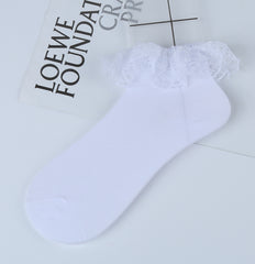 Double lace ankle socks in the selected White color
