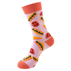 Sandwich Pink crew socks in the selected sandwich-pattern style