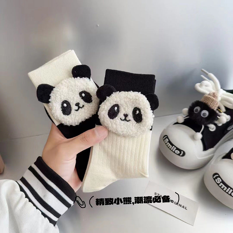 Overview of two panda-face crew sock color options, each sold separately as one pair