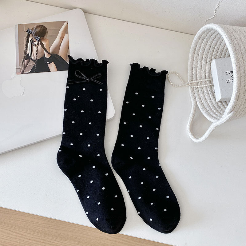 Black Dots with Black Bow socks, sold as one pair in the selected style