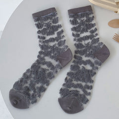 Textured floral sheer crew socks in the selected Gray color
