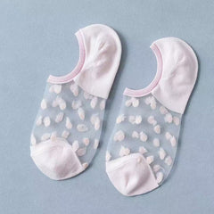 Tiny heart-like motif sheer liner socks in the selected Pink color